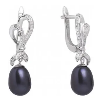 Náušnice Náušnice s pravou černou perlou ve tvaru kapky GRP18217EB