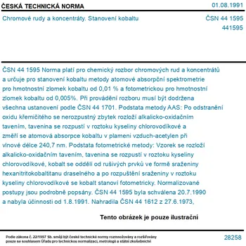 ČSN 44 1595 - Chromové rudy a koncentráty. Stanovení kobaltu - Tisk