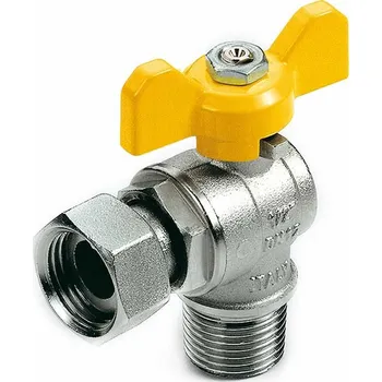 Ventil TIEMME - Itálie | Kulový kohout (ventil) rohový na plyn s motýlem FM s převlečnou maticí (plynový) - 1/2"x3/4" TM2224G