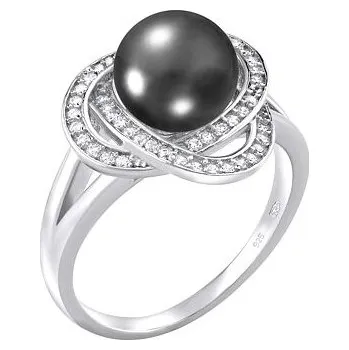 Prsten Stříbrný prsten LAGUNA s pravou přírodní černou perlou velikost obvod 63 mm LPS0044B-obvod 63 mm