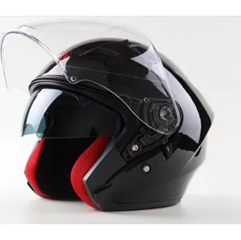 Helma na motorku MAXX OF 878 Skútrová helma otevřená s plexi a sluneční clonou - černá lesklá Velikost.: XS