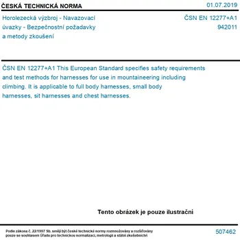 ČSN EN 12277+A1 - Horolezecká výzbroj - Navazovací úvazky - Bezpečnostní požadavky a metody zkoušení - Tisk