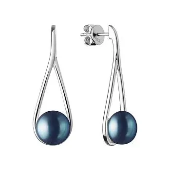 Náušnice Stříbrné elegantní náušnice Jolie s černou přírodní perlou GRP20222EB