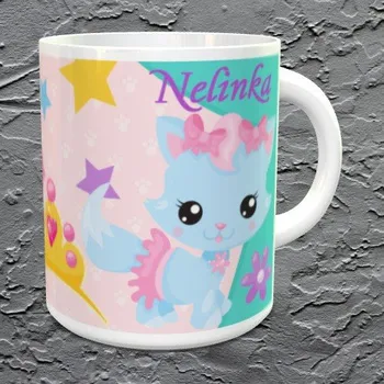 Hrnek se jménem pro děti Kočička a pejsek Bílý Plastový hrnek (+25 Kč)