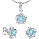 Stříbrný set květina s modrým zirkonem - náušnice a přívěsek