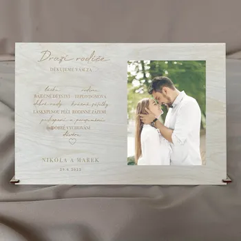 Svatební dekorace Poděkování rodičům s gravírováním FOTOGRAFIE