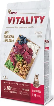 Krmivo pro kočku AKINU Vitality Cat Sterilised Chicken/Greaves 1,5 kg