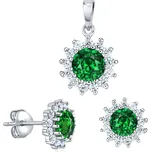 Stříbrný set šperků FLORESSA se syntetickým smaragdem