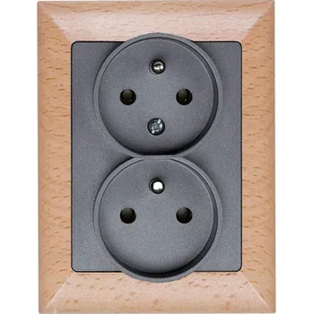 Stavebniny Timex Dvojzásuvka Opus, buk-grafit kompletní - dřevěný rámeček