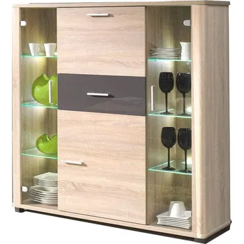 Ložnice Fill - vitrína/komoda 2 - dub sonoma/šedá lesk