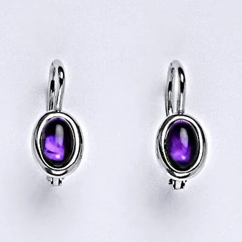 Náušnice Zlaté náušnice, bílé i žluté zlato, přírodní Ametyst 6x4 mm , NK 1353 (ametyst 6x4 mm)