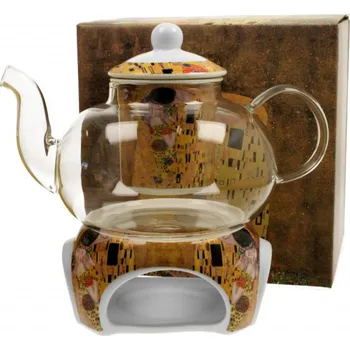 Filtrační konvice DUO Gifts DG - Skleněná konvice s ohřívačem na čajovou svíčku G. Klimt, Polibek v dárkové krabičce - 1000 ml