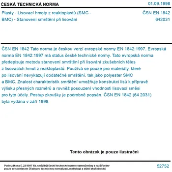 ČSN EN 1842 - Plasty - Lisovací hmoty z reaktoplastů (SMC - BMC) - Stanovení smrštění při lisování - Tisk