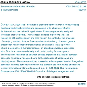 ČSN EN ISO 21298 - Zdravotnická informatika - Funkční a strukturální role - Tisk