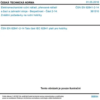 Sada nářadí ČSN EN 62841-2-14 - Elektromechanické ruční nářadí, přenosné nářadí a žací a zahradní stroje - Bezpečnost - Část 2-14: Zvláštní požadavky na ruční hoblíky - Tisk