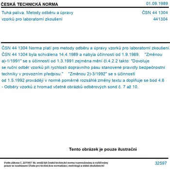 ČSN 44 1304 - Tuhá paliva. Metody odběru a úpravy vzorků pro laboratorní zkoušení - Tisk