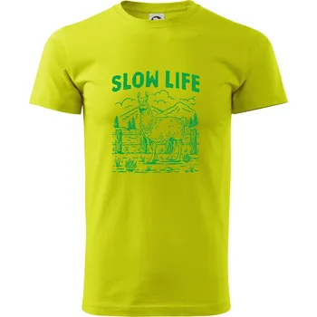 Slow Life Lama - Klasické pánské triko vyšší gramáže - L ( Limetková )