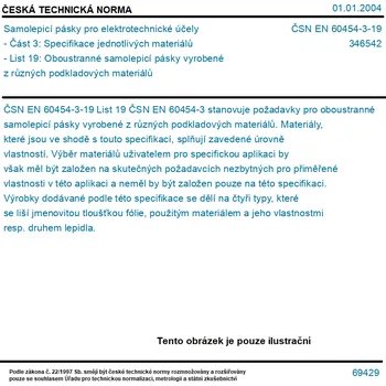 Lepicí páska ČSN EN 60454-3-19 - Samolepicí pásky pro elektrotechnické účely - Část 3: Specifikace jednotlivých materiálů - List 19: Oboustranné samolepicí pásky vyrobené z různých podkladových materiálů - Tisk