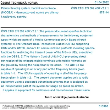 ČSN ETSI EN 302 480 V2.2.1 - Palubní letecký systém mobilní komunikace (MCOBA) - Harmonizovaná norma pro přístup k rádiovému spektru - Tisk