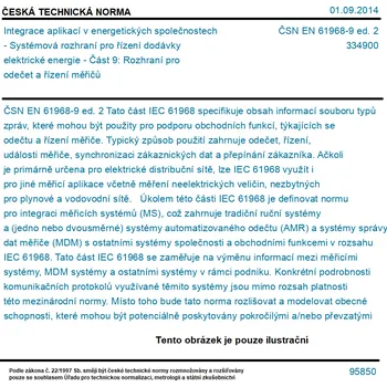 ČSN EN 61968-9 ed. 2 - Integrace aplikací v energetických společnostech - Systémová rozhraní pro řízení dodávky elektrické energie - Část 9: Rozhraní pro odečet a řízení měřičů - Tisk
