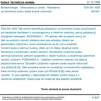 ČSN EN 1620 - Biotechnologie - Velkovýroba a výroba - Požadavky na konstrukci budov podle stupně rizikovosti - Tisk