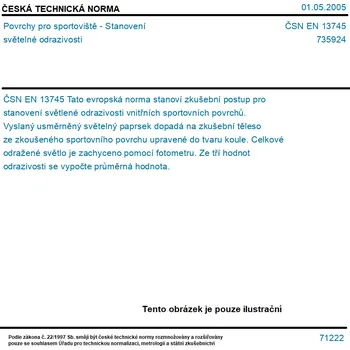 ČSN EN 13745 - Povrchy pro sportoviště - Stanovení světelné odrazivosti - Tisk