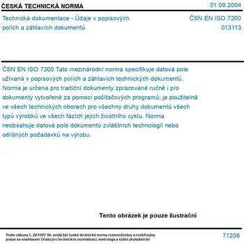 ČSN EN ISO 7200 - Technická dokumentace - Údaje v popisových polích a záhlavích dokumentů - Tisk