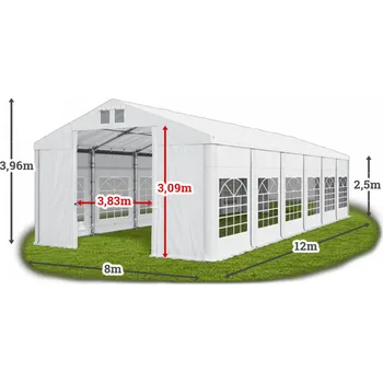 Zahradní stan Párty stan 8x12x2,5m střecha PVC 560g/m2 boky PVC 500g/m2 konstrukce ZIMA Bílá Zelená Zelená