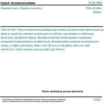 ČSN 42 0341 - Zkoušení kovů. Zkouška mezi klíny - Tisk