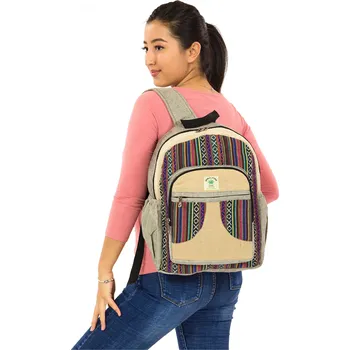 Městský batoh Himalife Batoh z himalájského konopí Lhotse - béžová s barvami