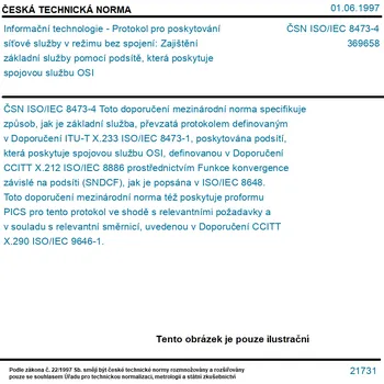 ČSN ISO/IEC 8473-4 - Informační technologie - Protokol pro poskytování síťové služby v režimu bez spojení: Zajištění základní služby pomocí podsítě, která poskytuje spojovou službu OSI - Tisk