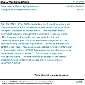 ČSN EN 16602-10 - Zabezpečování kosmických produktů - Management zabezpečování výrobku - Tisk