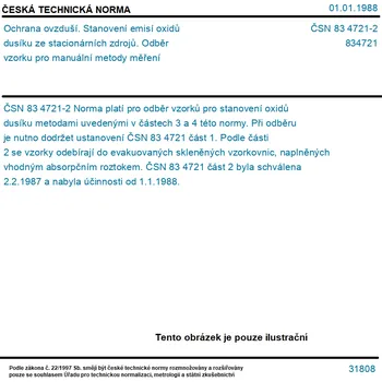 ČSN 83 4721-2 - Ochrana ovzduší. Stanovení emisí oxidů dusíku ze stacionárních zdrojů. Odběr vzorku pro manuální metody měření - Tisk