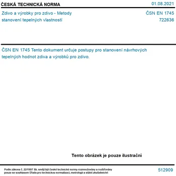 ČSN EN 1745 - Zdivo a výrobky pro zdivo - Metody stanovení tepelných vlastností - Tisk