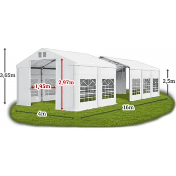 Zahradní stan Párty stan 4x16x2,5m střecha PVC 560g/m2 boky PVC 500g/m2 konstrukce ZIMA Šedá Bílá Šedá