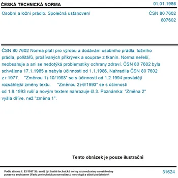 ČSN 80 7602 - Osobní a ložní prádlo. Společná ustanovení - Tisk