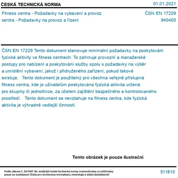 ČSN EN 17229 - Fitness centra - Požadavky na vybavení a provoz centra - Požadavky na provoz a řízení - Tisk