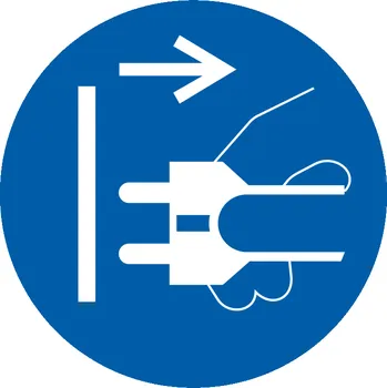 Značení VYTÁHNĚTE SÍŤOVOU ZÁSTRČKU ISO 7010 samolepící vinylová fólie 100 x 100 mm