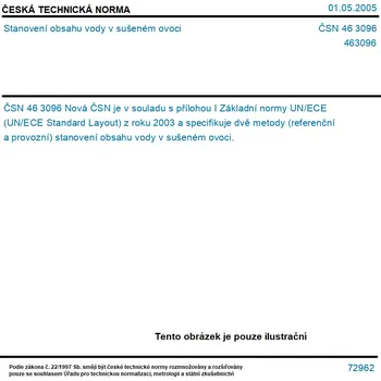 ČSN 46 3096 - Stanovení obsahu vody v sušeném ovoci - Tisk