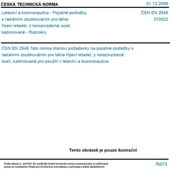 ČSN EN 2546 - Letectví a kosmonautika - Pojistné podložky s radiálním zoubkováním pro táhla řízení letadel, z korozivzdorné oceli, kadmiované - Rozměry - Tisk