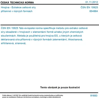 ČSN EN 15925 - Hnojiva - Extrakce celkové síry přítomné v různých formách - Tisk