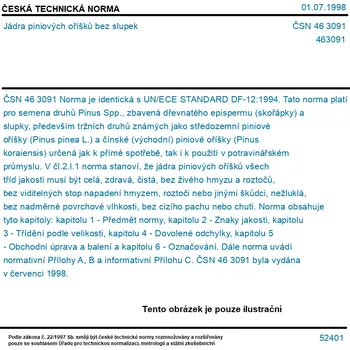 ČSN 46 3091 - Jádra piniových oříšků bez slupek - Tisk
