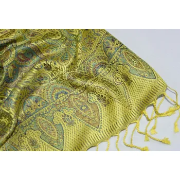 Šála Hedvábná šála Jamawar velká - Žlutá s ornamenty