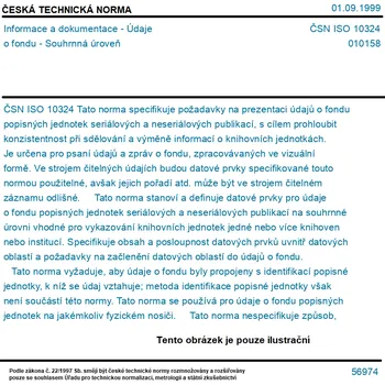 ČSN ISO 10324 - Informace a dokumentace - Údaje o fondu - Souhrnná úroveň - Tisk