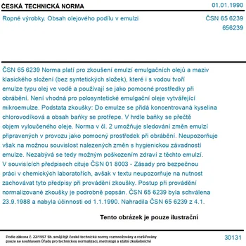 ČSN 65 6239 - Ropné výrobky. Obsah olejového podílu v emulzi - Tisk