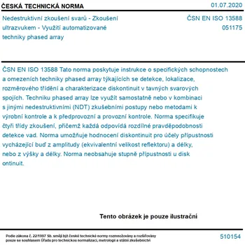 ČSN EN ISO 13588 - Nedestruktivní zkoušení svarů - Zkoušení ultrazvukem - Využití automatizované techniky phased array - Tisk