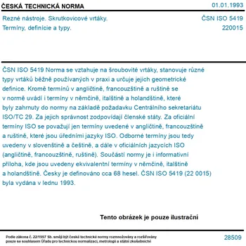 ČSN ISO 5419 - Rezné nástroje. Skrutkovicové vrtáky. Termíny, definície a typy. - Tisk