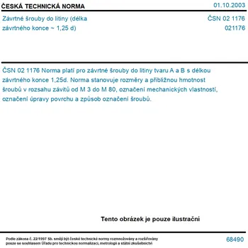 Šroub ČSN 02 1176 - Závrtné šrouby do litiny (délka závrtného konce ~ 1,25 d) - Tisk