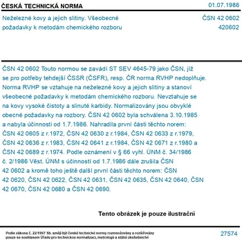 ČSN 42 0602 - Neželezné kovy a jejich slitiny. Všeobecné požadavky k metodám chemického rozboru - Tisk