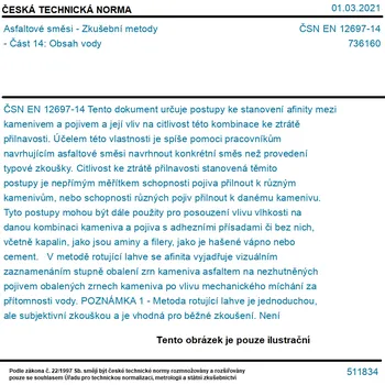 ČSN EN 12697-14 - Asfaltové směsi - Zkušební metody - Část 14: Obsah vody - Tisk